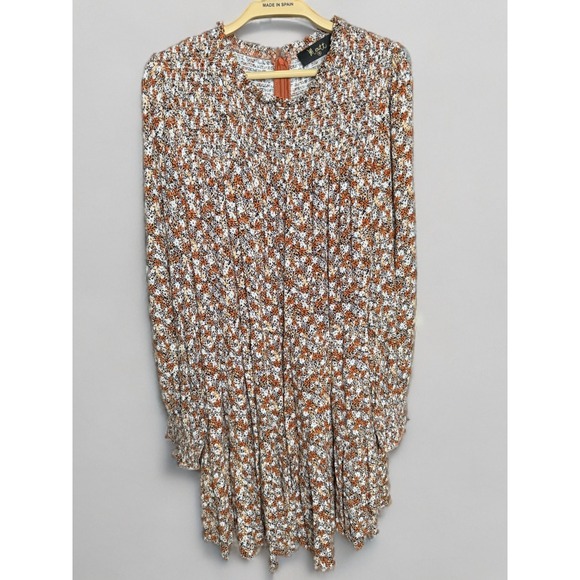 Meritt Dresses & Skirts - Meritt Floral Smocked Long Sleeve Mini Dress Rust Black Size M